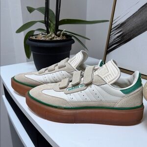Adidas Cream and Green Sneakers with Brown Sole